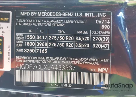 2014 Mercedes-Benz Gl 450 4Matic z USA, uszkodzony, nr VIN 4JGDF7CEXEA433337